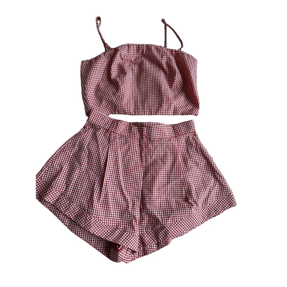Miscreants Sadie Gingam Top and Shorts Set UK 12 M